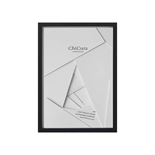 ChiCura Bilderrahmen A4 Holz und Glas (Hartholz) | Schwarze Din A4 Bilderrahmen 21x30 Poster Plakat Foto Wand Hängen | Fotorahmen für Kinderzeichnungen Puzzle Collage | Photo Frames for Wall von ChiCura