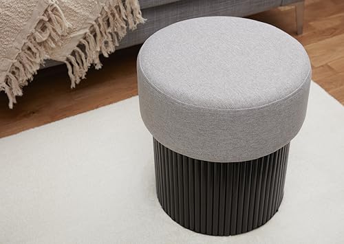 Chic Ambiente Hocker mit Stauraum, Valencia Pouf, runder Sitzhocker, Fußhocker, gepolsterter Hocker mit Kiefernholz, Leinenbezug, Beige, Ø41x44 cm von Chic Ambiente