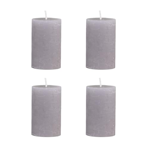 Chic Antique 4er Set Macon rustikale Stumpenkerze Kerze Antik Altarkerzen 100% Paraffin lange Brenndauer H8/D5 cm Französisch Grau von Chic Antique