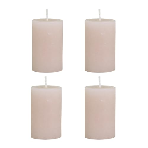4er Set Macon rustikale Stumpenkerze Kerze Antik Altarkerzen 100% Paraffin lange Brenndauer H8/D5 cm Rosa von Chic Antique