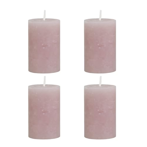 4er Set Macon rustikale Stumpenkerze Kerze Antik Altarkerzen 100% Paraffin lange Brenndauer H8/D5 cm Taupe von Chic Antique