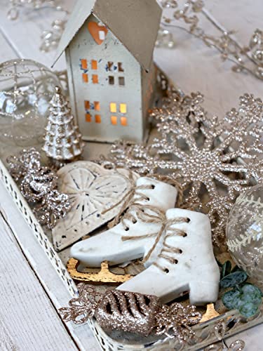 Chic Antique 2-teiliges Set Schlittschuhe zum Aufhängen Christbaumschmuck Weiß Gold von Chic Antique