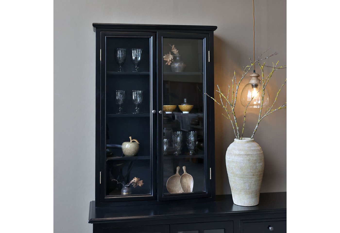 Chic Antique Aufsatzschrank Marseille Wandschrank m. 4 Ablagen H120/L82/B21 cm schwarz (1-St) von Chic Antique