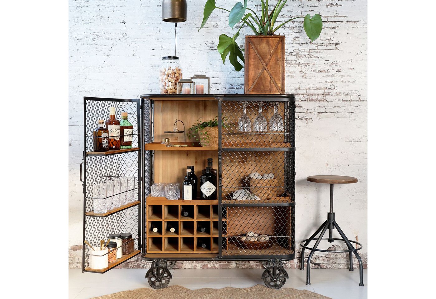 Chic Antique Barschrank Barschrank auf Rädern H116,5/L94,5/B49,5 cm antique kohle (1-St) von Chic Antique