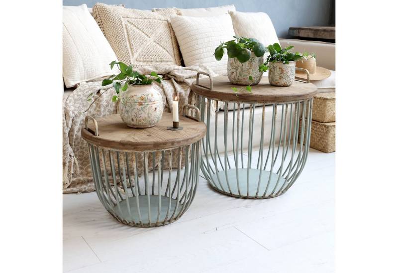 Chic Antique Couchtisch Sofatisch Set Eisen und Holz massiv D57 + D48,5 cm opal (2-St) von Chic Antique