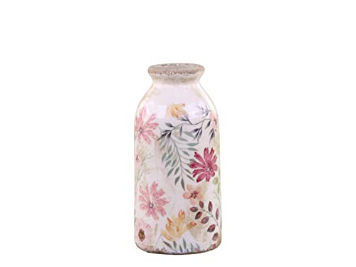 Chic Antique Deko Flasche Vase Auray Blumenmuster Creme Keramik H 15,5 cm Landhaus Vintage von Chic Antique