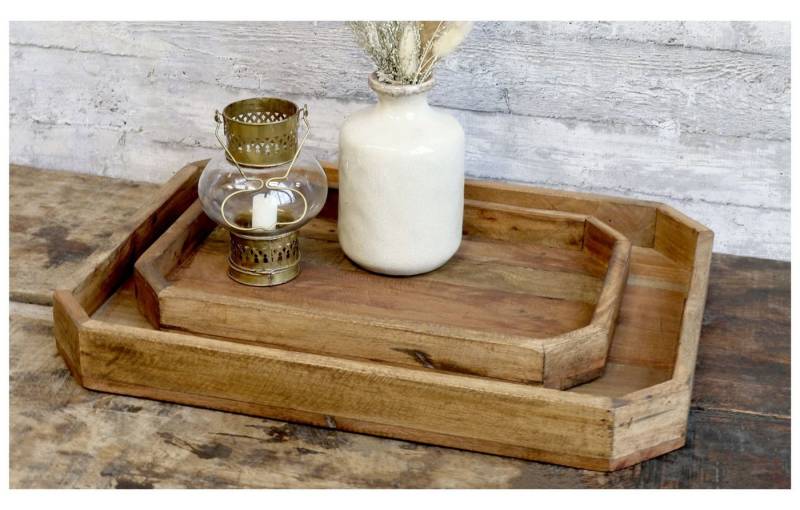 Chic Antique Dekotablett 2er Tablett Set Serviertablett Holz Kiste Grimaud Chic Antique von Chic Antique
