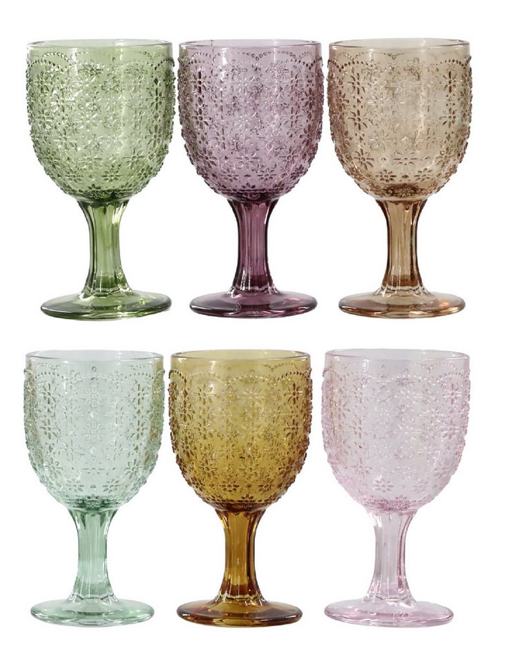 Chic Antique Gläser-Set Chic Antique - 6er Set Weingläser Weinglas 250ml Bunt mit Muster, Glas von Chic Antique