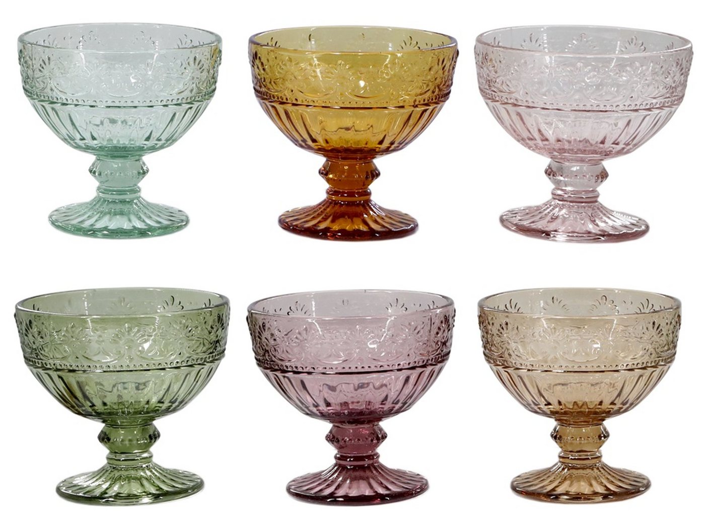 Chic Antique Gläser-Set Chic Antique - 6x Trinkgläser Eisschalen Glas Schalen 260ml Bunt, Glas von Chic Antique