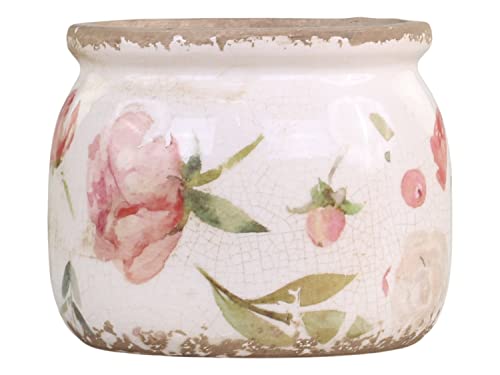 Chic Antique Kanne Krug Vase Blumentopf Übertopf Étel mit Blumenmuster antique Creme versch. größen Design (Übertopf 65066719 H9,5xØ12cm) von Chic Antique