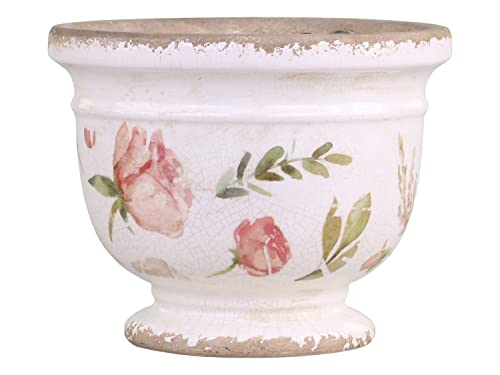 Chic Antique Kanne Krug Vase Blumentopf Übertopf Étel mit Blumenmuster antique Creme versch. größen Design (Übertopf 65067119 H16,5xØ20cm) von Chic Antique