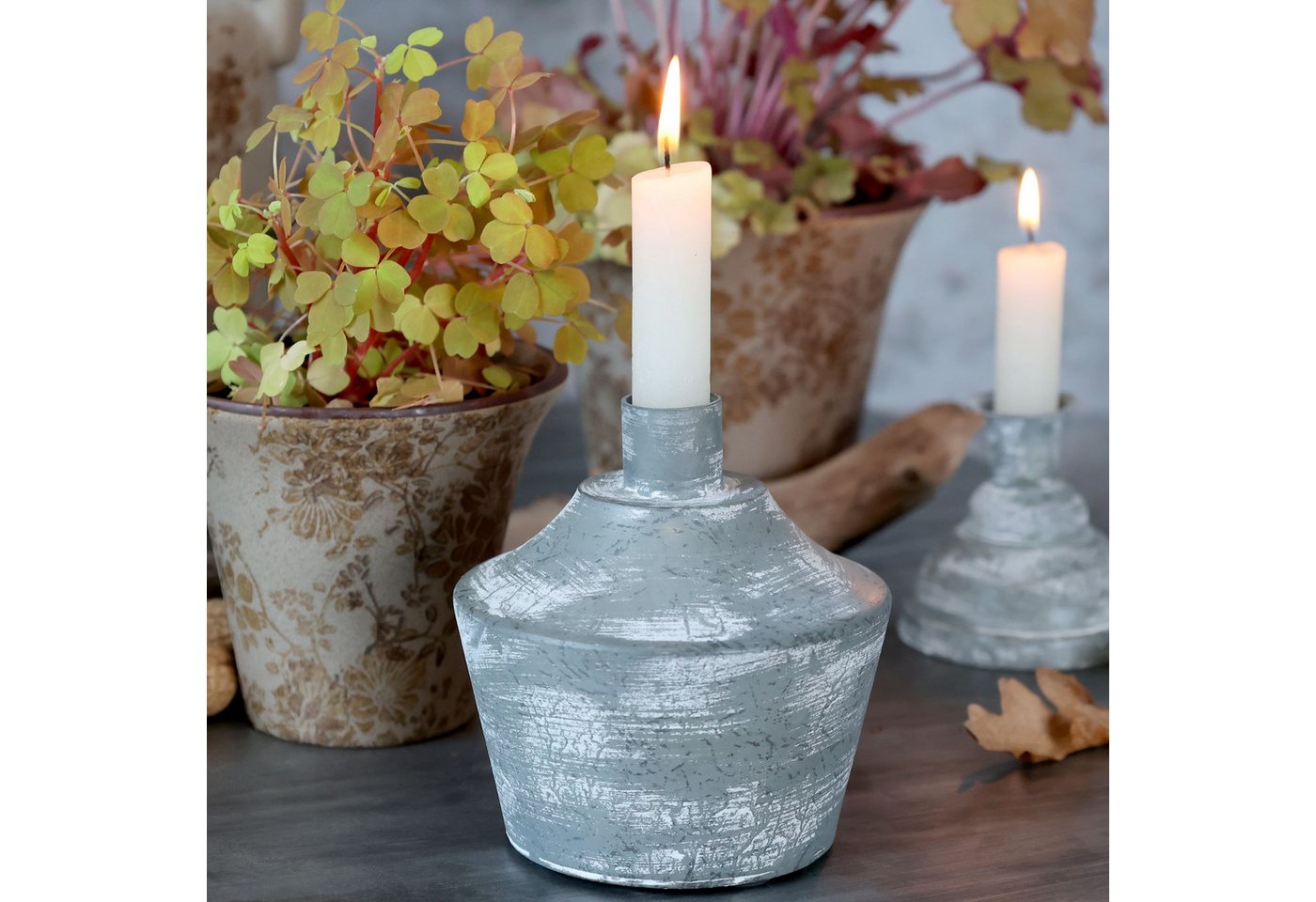 Chic Antique Kerzenständer Kerzenständer Vintage Eisen H12/D11 cm antique zink (1 St) von Chic Antique