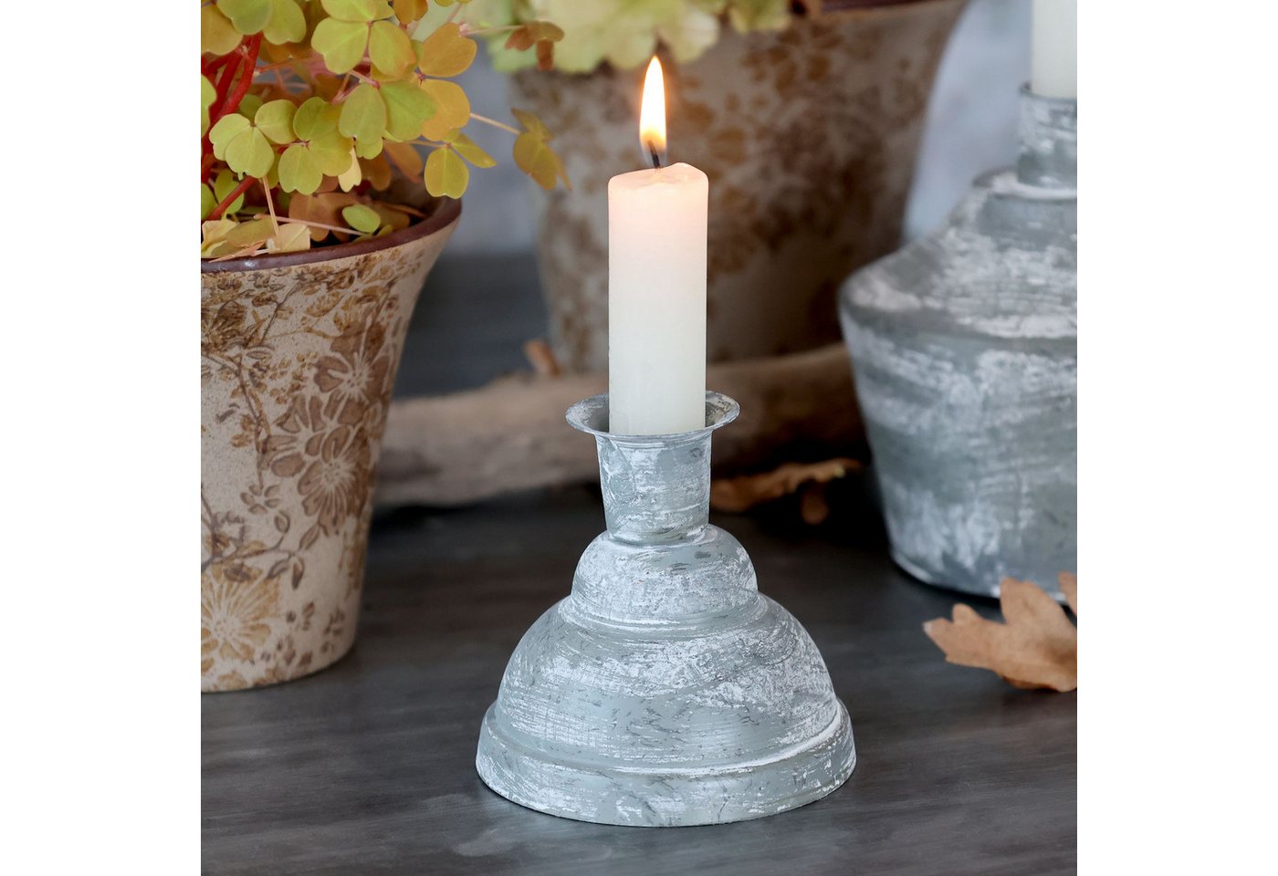 Chic Antique Kerzenständer Kerzenständer Vintage Eisen H7,5/D7,5 cm antique zink (1 St) von Chic Antique