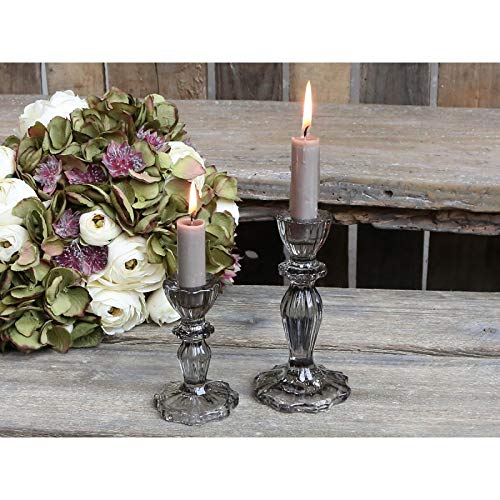 Chic Antique Kerzenständer Leuchter Kerzenhalter mit Spitzenkante antik grau Glas Leuchter von Chic Antique