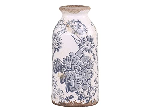 Chic Antique Melun Opal Übertopf Blumentopf mit Franz. Muster Blau Creme Vase Kanne Krug Pflanztopf Wasserdicht innen lasiert versch. Größen und Formen (Flasche H16xØ8cm) von Chic Antique