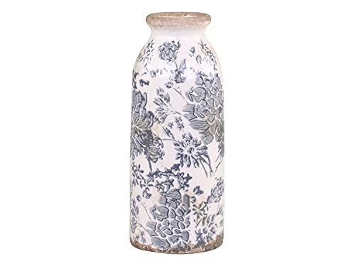 Chic Antique Melun Opal Übertopf Blumentopf mit Franz. Muster Blau Creme Vase Kanne Krug Pflanztopf Wasserdicht innen lasiert versch. Größen und Formen (Flasche H20xØ8cm) von Chic Antique