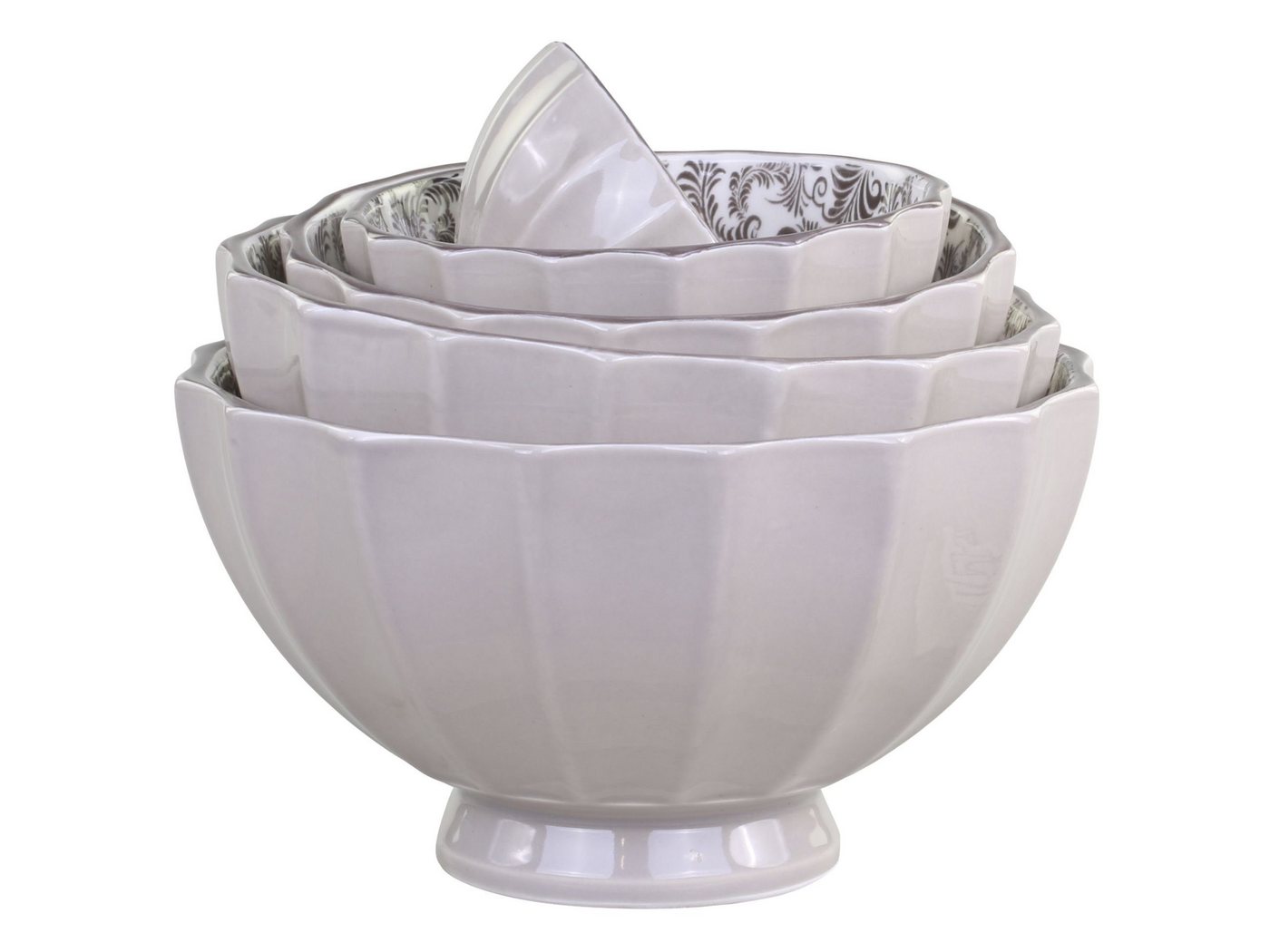 Chic Antique Schüssel 5er Schalen Schüssel Set Ares Grau Weiß Muster Chic Antique 61065220, Porzellan von Chic Antique
