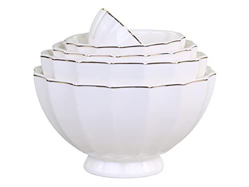 Chic Antique Set 5-teilig Schüssel Bowl Müssli-Schale Desertschale Arés Dippschalen Porzellan in weiß mit Goldrand, von H4,5/Ø8 cm bis H9/D15,5 cm von Chic Antique