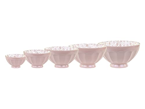 Chic Antique Set 5-teilig Schüssel Bowl Müssli-Schale Desertschale Arés Dippschalen Porzellan mit Muster in Taupe (Altrosa), von H4,5/Ø8 cm bis H9/D15,5 cm von Chic Antique