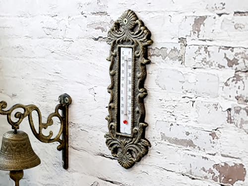 Chic Antique Thermometer für Wand Gußeisen antique messing, H 25/B 10 cm von Chic Antique