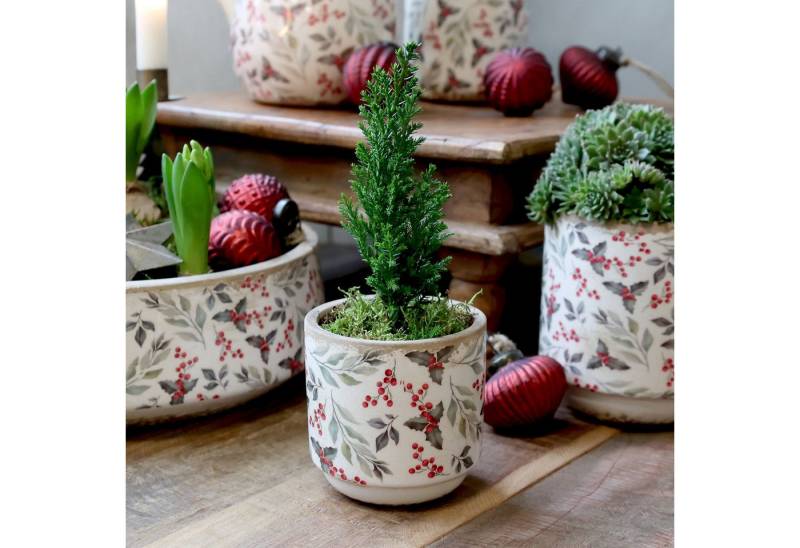 Chic Antique Übertopf Übertopf mit Blättern und Beeren Motiv, H10/D10 cm creme (1 St) von Chic Antique