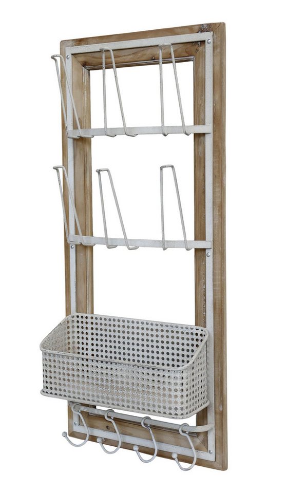 Chic Antique Wandregal Chic Antique - Wandregal 6 Halter Korb 4 Haken Holz Metall Natur Grau Chic Antique Wandregal Chic Antique - Wandregal 6 Halter Korb 4 Haken Holz Metall Natur Grau von Chic Antique