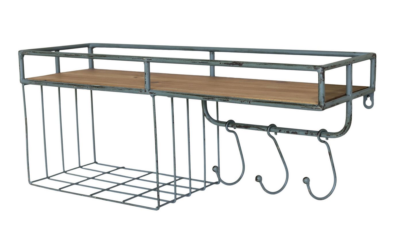 Chic Antique Wandregal Chic Antique - Wandregal mit 2 Ablagen und 3 Haken Grau Metall von Chic Antique