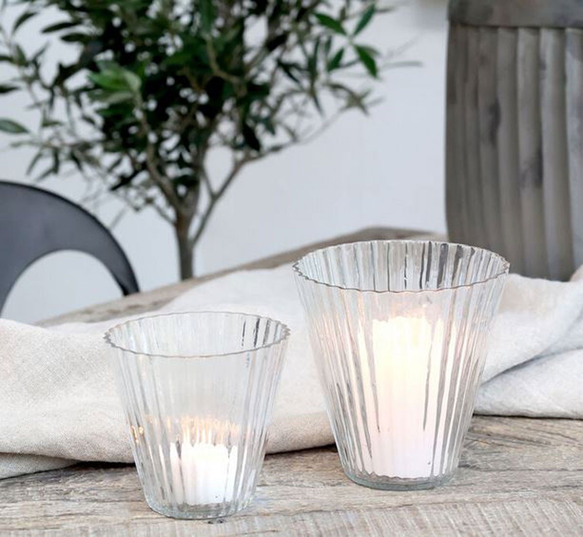 Chic Antique Windlicht 1 x Wunderschönes Windlicht Glas klar mit Rillen 11,5/11cm gross (1 St) von Chic Antique