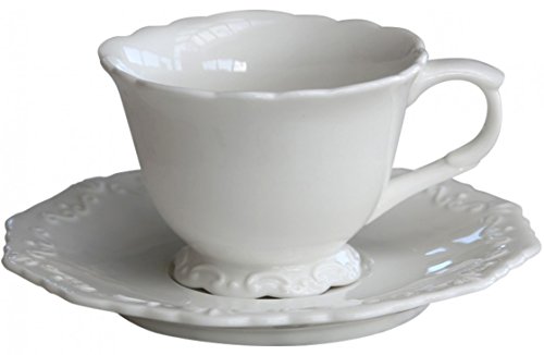 Kaffeetasse Tasse mit Untertasse Porzellan weiß 'Provence' von Chic Antique von Chic Antique