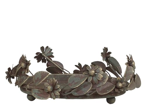 Kerzenhalter Kerzentablett mit Blätter- und Blumendekor Kerzenständer aus Eisen in Antique Messing (D12) von Chic Antique