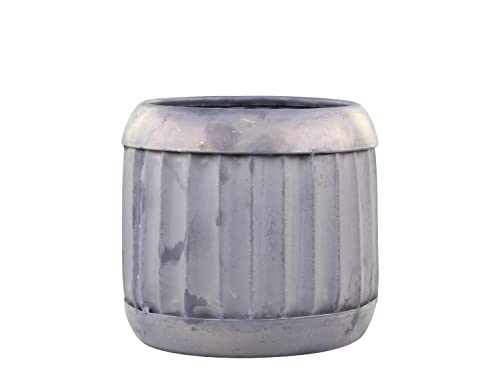 Übertopf Blumentopf mit Rillen Antique Zink in Grau Deko, H12,5/D14 cm von Chic Antique