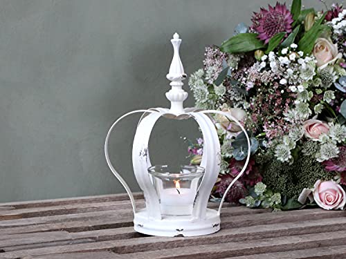 weißer Teelichthalter / Kerzenhalter Krone aus Metall von Chic Antique