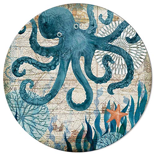 Aquarell Meer Octopus Kraken Bereich Teppich Runde Teppiche 1,2 m, Ozean Tier Sammlung Bereich Läufer Kreis Teppich (rutschfest) Teppiche Kinder Wohnzimmer Schlafzimmer Indoor Outdoor Kinderzimmer Teppiche Dekor von Chic D