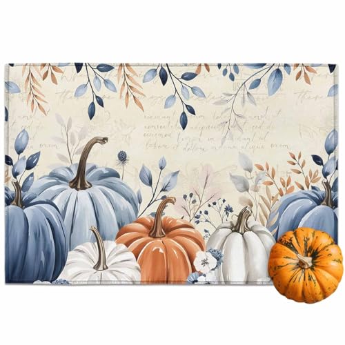 Chic D Fußmatte für den Innenbereich, blauer Kürbis, Bodenmatte, rutschfest, saugfähig, Retro-Eukalyptusblätter, florale Fußmatte für Badezimmer, Küche, Haustür, 76,2 x 45,7 cm Chic D Fußmatte für den Innenbereich, blauer Kürbis, Bodenmatte, rutschfest, saugfähig, Retro-Eukalyptusblätter, florale Fußmatte für Badezimmer, Küche, Haustür, 76,2 x 45,7 cm von Chic D