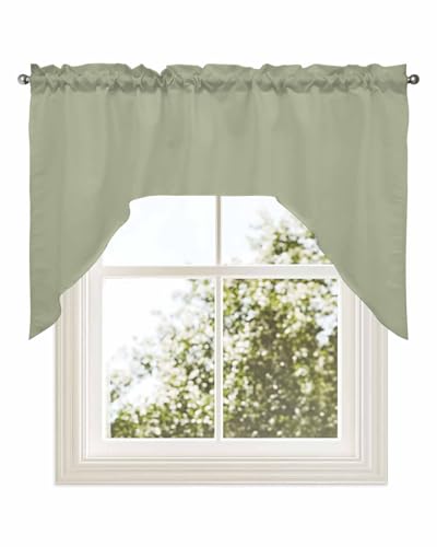 Küchengardinen für Fenster, Salbeigrün, Fenstervorhänge für Badezimmer, Schlafzimmer, Wohnzimmer, Frühlingsgrün, einfarbig, kleiner Fenstervolant, 142,2 x 91,4 cm von Chic D