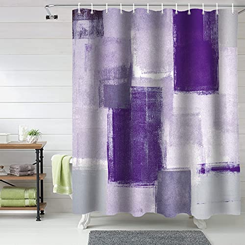 Stoff Duschvorhang für Badezimmer, abstrakter geometrischer Lavendel, benutzerdefiniertes Duschvorhang-Set mit Haken, Luxus-Badezimmervorhänge, lila grau, wasserdichtes Polyester-Badezimmerzubehör, 72 von Chic D