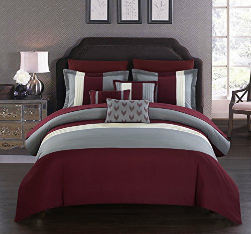 Chic Home Ayelet Bett-in-Beutel-Bettwäsche-Set, Queen-Size-Größe (10-teilig), Farbblock-Streifen, Premium-Mikrofaser-Bettwäsche, Bettdecke, Bettlaken und Spannbetttuch, Kissenbezüge, Kissenbezüge und von Chic Home