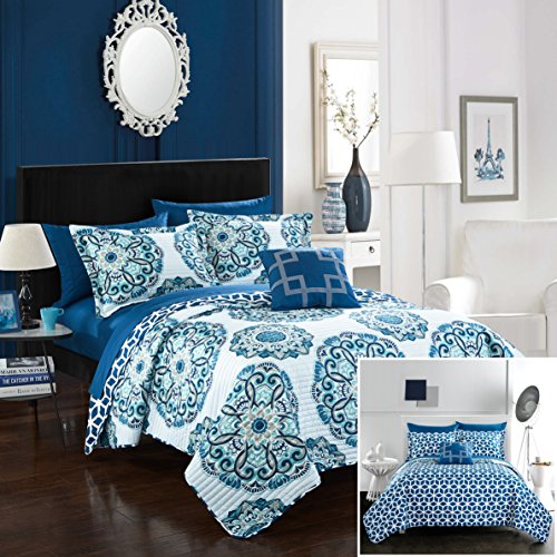 Chic Home Madrid 3-teiliges Wende-Set, Quilt, Doppelbett, Blau von Chic Home