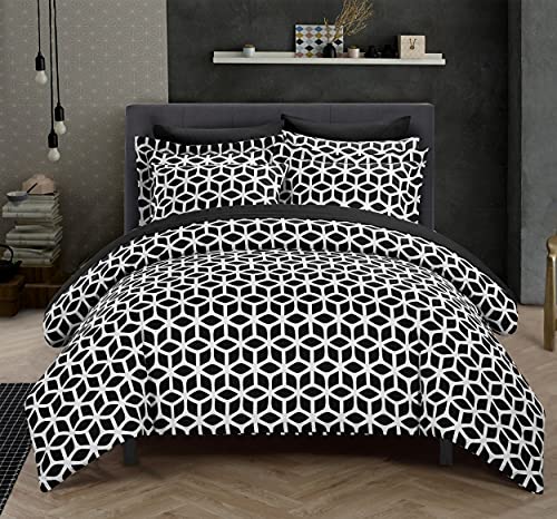 Chic Home Elizabeth 3-teiliges Wende-Bettwäsche-Set, geometrisches Rautenmuster, Kingsize, Schwarz von Chic Home