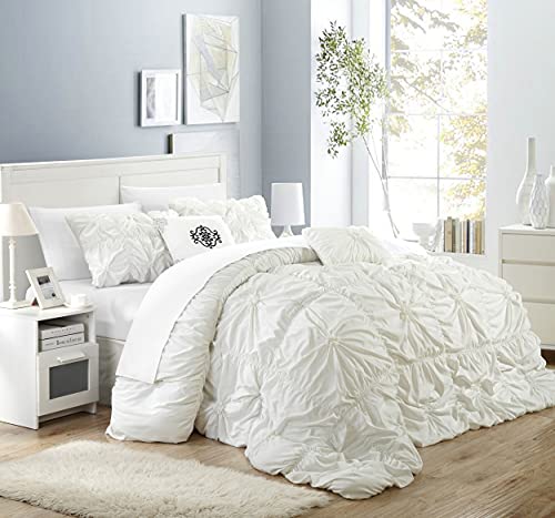 Chic Home - Halpert - Floral Plisseefalten, gerüschtes Design, 6-teilig, weiß, King Size Chic Home - Halpert - Floral Plisseefalten, gerüschtes Design, 6-teilig, weiß, King Size von Chic Home