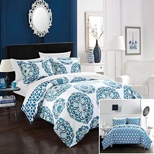 Chic Home Ibiza 3-teiliges Bettwäsche-Set, für Doppelbett/Queensize, Blau von Chic Home