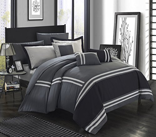 Chic Home Zarah Colorblock King Size Tröster-Set, 10-teiliges Kingsize-Bettwäsche-Set mit King-Size-Bettdecke, Kissenbezügen, dekorativen Kissen und Bettlaken-Set, Bett in Einer Tasche, King Size von Chic Home