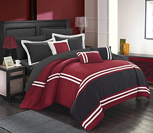 Chic Home Zarah 10-teiliges Bettdecken Bettlaken-Set und dekorativen Kissenbezügen im Lieferumfang enthalten, rot, Queen von Chic Home