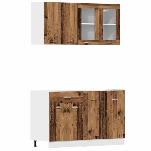 ChicAbode 4-TLG. Küchenschrank-Set Lyon Altholz-Optik Holzwerkstoff Einbauküche Küchenblock Hängeschrank Spülenunterschrank Schubunterschrank Hängeglasschrank von ChicAbode