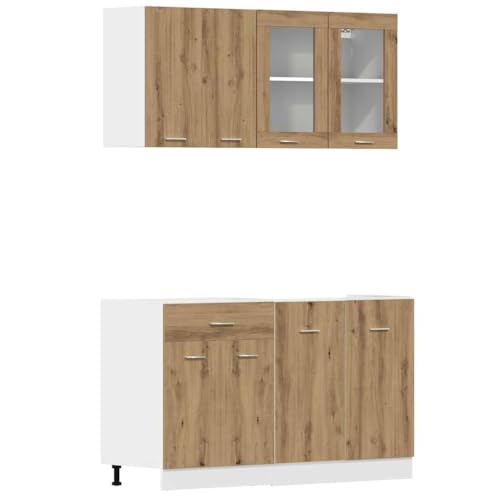ChicAbode 4-TLG. Küchenschrank-Set Lyon Artisan-Eiche Holzwerkstoff Einbauküche Küchenblock Hängeschrank Spülenunterschrank Schubunterschrank Hängeglasschrank von ChicAbode