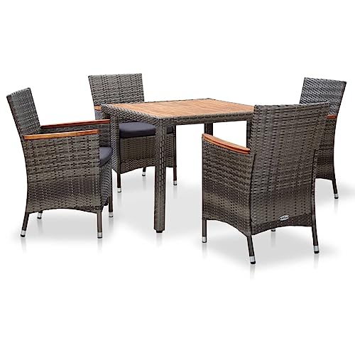 ChicAbode 5-TLG. Garten-Essgruppe mit Auflagen Poly Rattan Gartenmöbel-Set Grau von ChicAbode