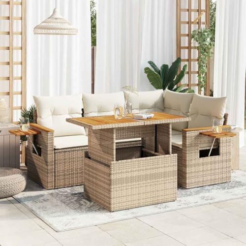 ChicAbode 5-TLG. Garten-Sofagarnitur mit Kissen Beige Poly Rattan Akazie von ChicAbode