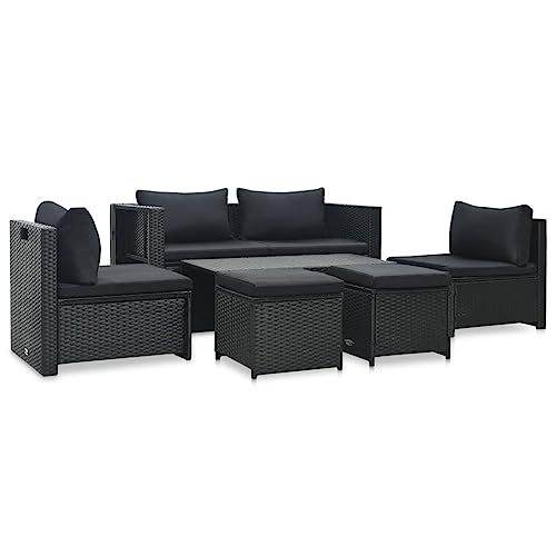 ChicAbode 6-TLG. Garten-Lounge-Set mit Auflagen Poly Rattan Schwarz für den täglichen Gebrauch im Freien geeignet. Dieses Set ist einfach zu montieren von ChicAbode
