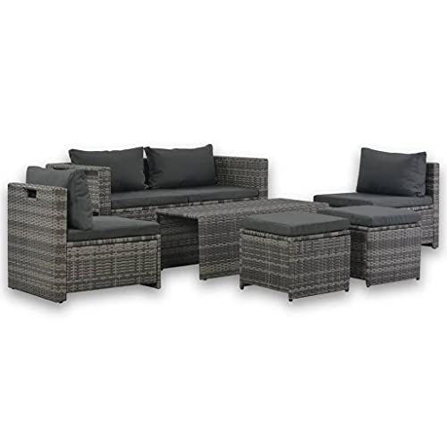 ChicAbode 6-TLG. Garten-Lounge-Set mit Polstern Poly Rattan Grau für den täglichen Gebrauch im Freien geeignet. Dieses Set ist einfach zu montieren von ChicAbode