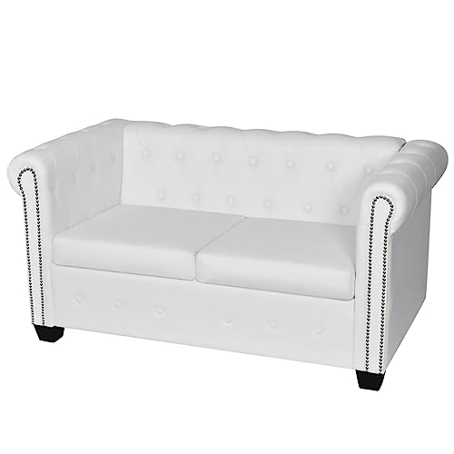 ChicAbode Chesterfield-Sofa 2-Sitzer Kunstleder Garnitur Wohnmöbel Büromöbel Weiß von ChicAbode